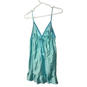 Victoria’s Secret angels soft blue silky nighty with lace trim ruffle bottom L